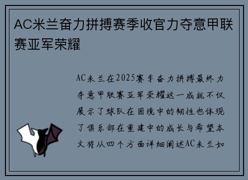 AC米兰奋力拼搏赛季收官力夺意甲联赛亚军荣耀